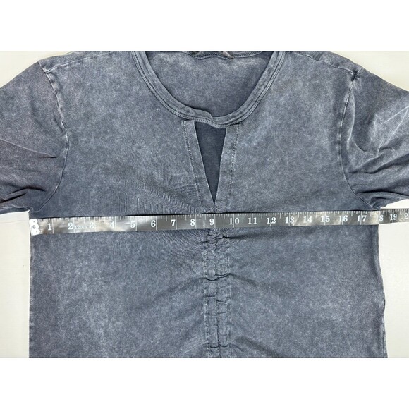 AllSaints Gigi Tee Womens Size 10 Black Washed Cotton Drawstring V Neck Top - Picture 8 of 13